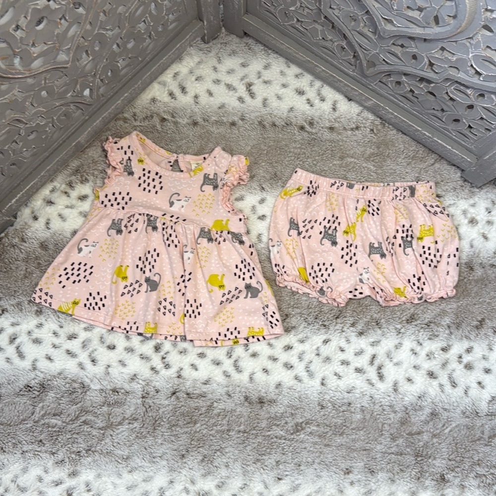 Tucker + Tate pink matching set baby girls 6 months pastel polka dots cat summer